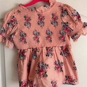 Janie and Jack Pink and Green Floral Blouse with Empire Waist